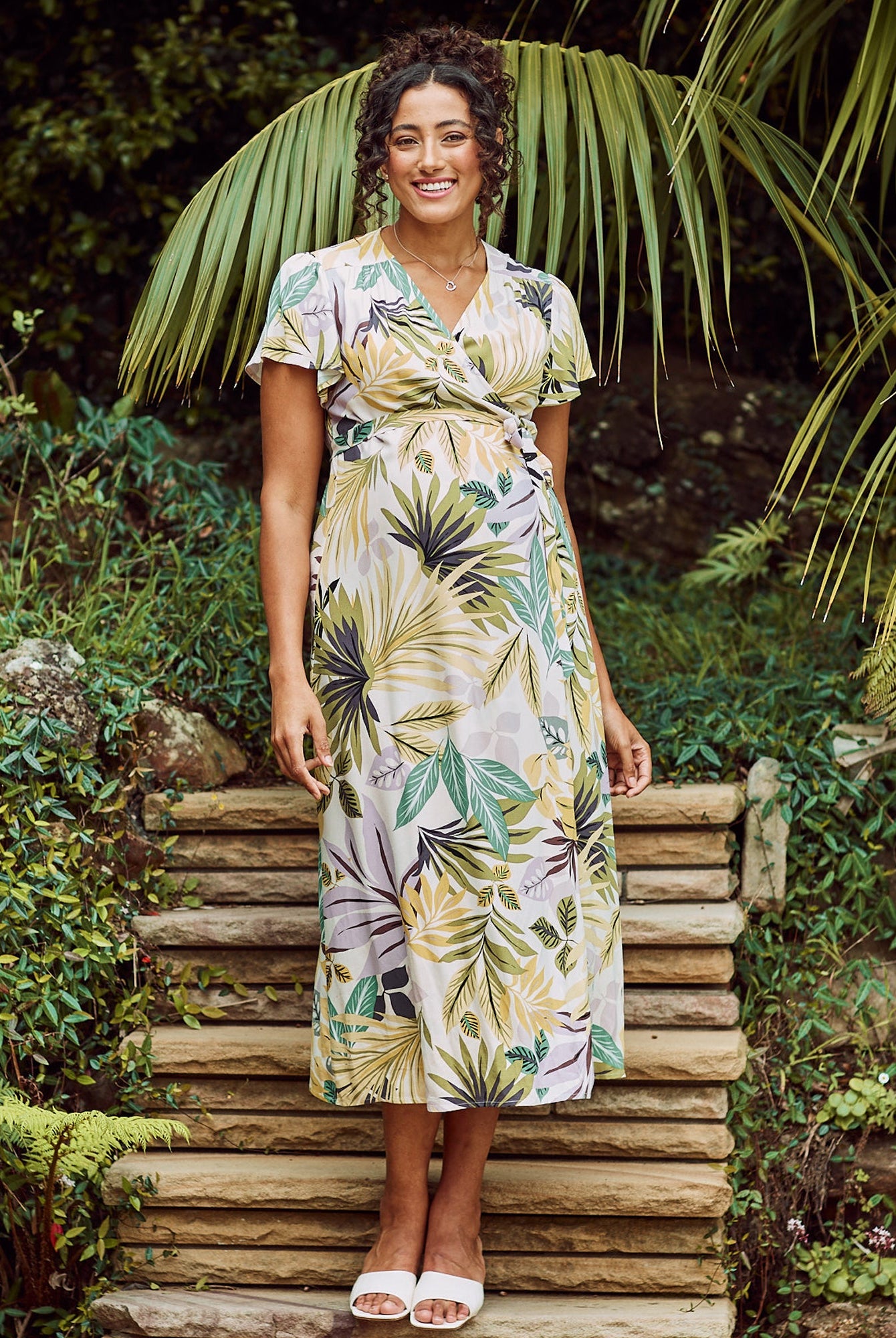 Main View - Maternity v neck wrap dress in green flora