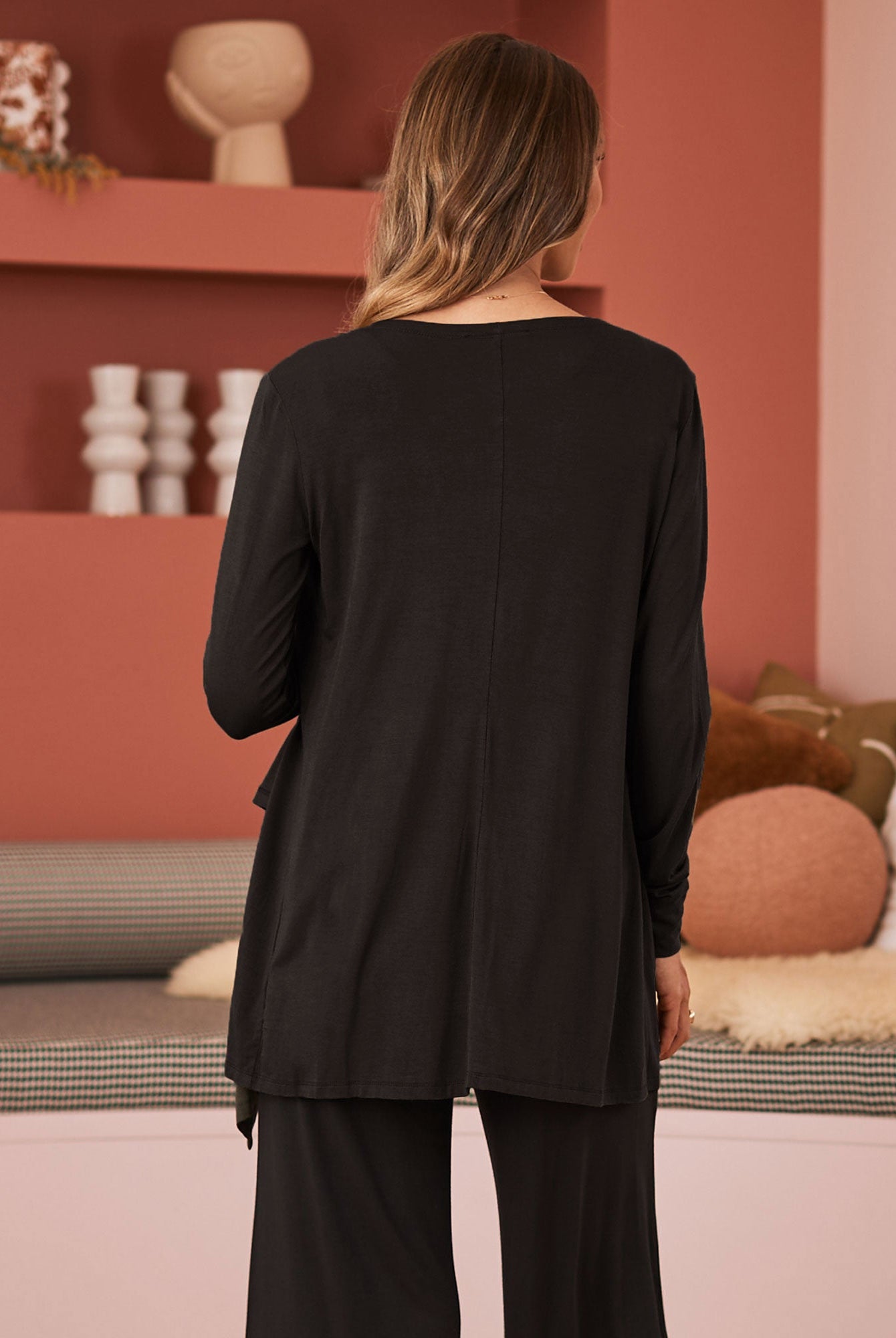 Back view- maternity nursing cardigan black