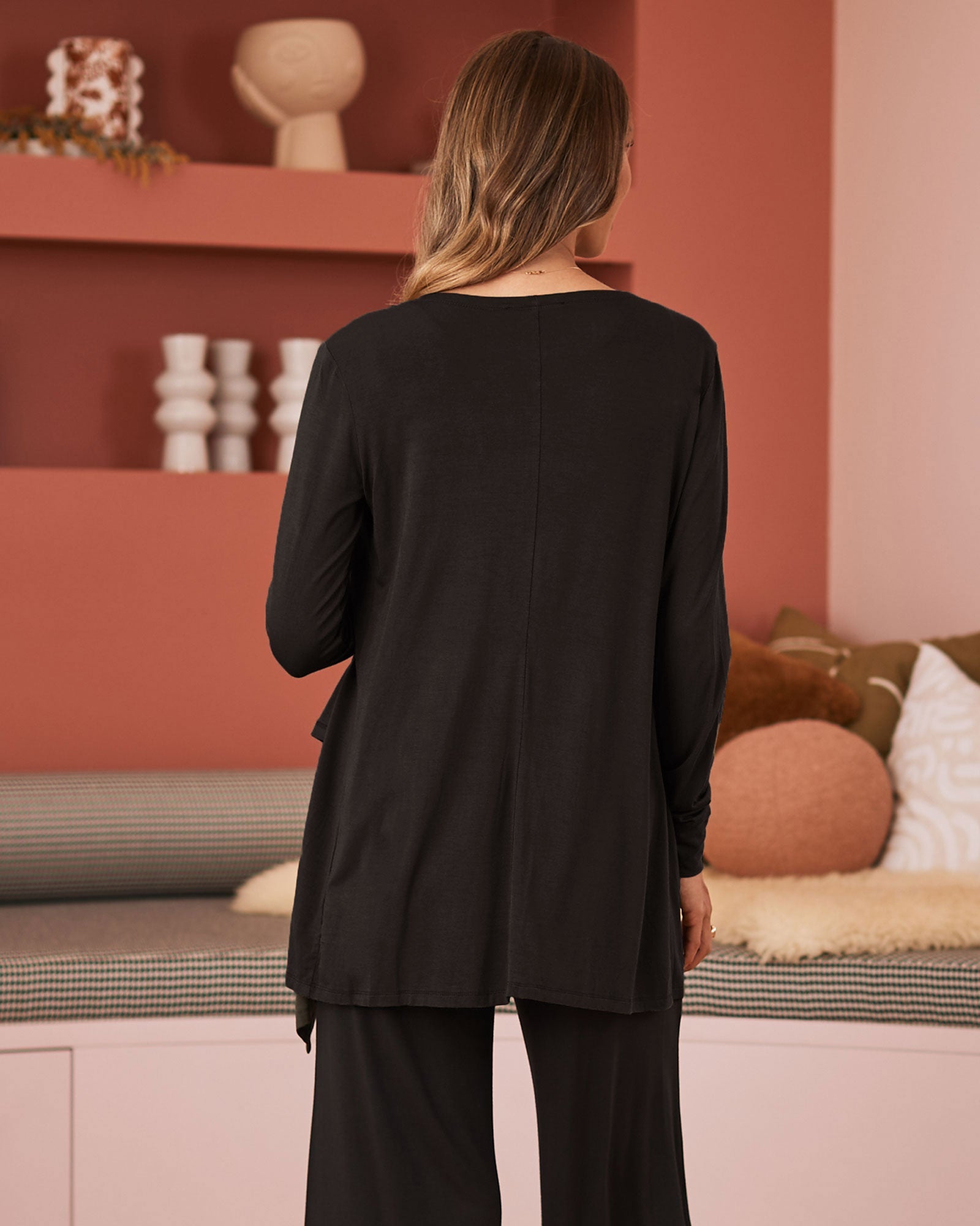Back view- maternity nursing cardigan black
