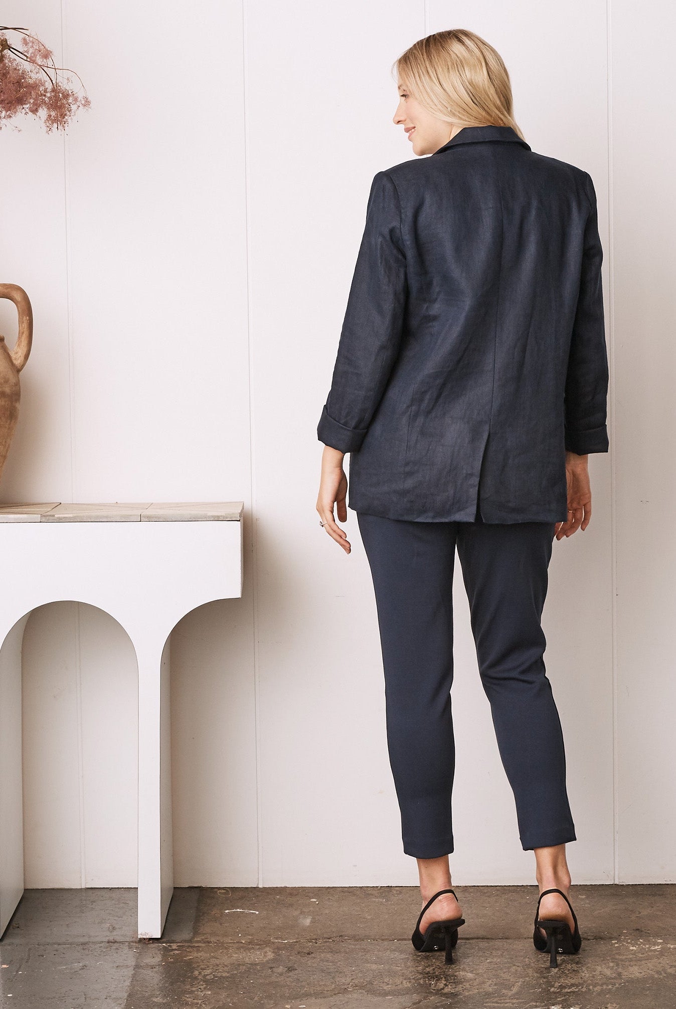 Maternity Linen Jacket in Navy (6714118733927) (6732690227294)