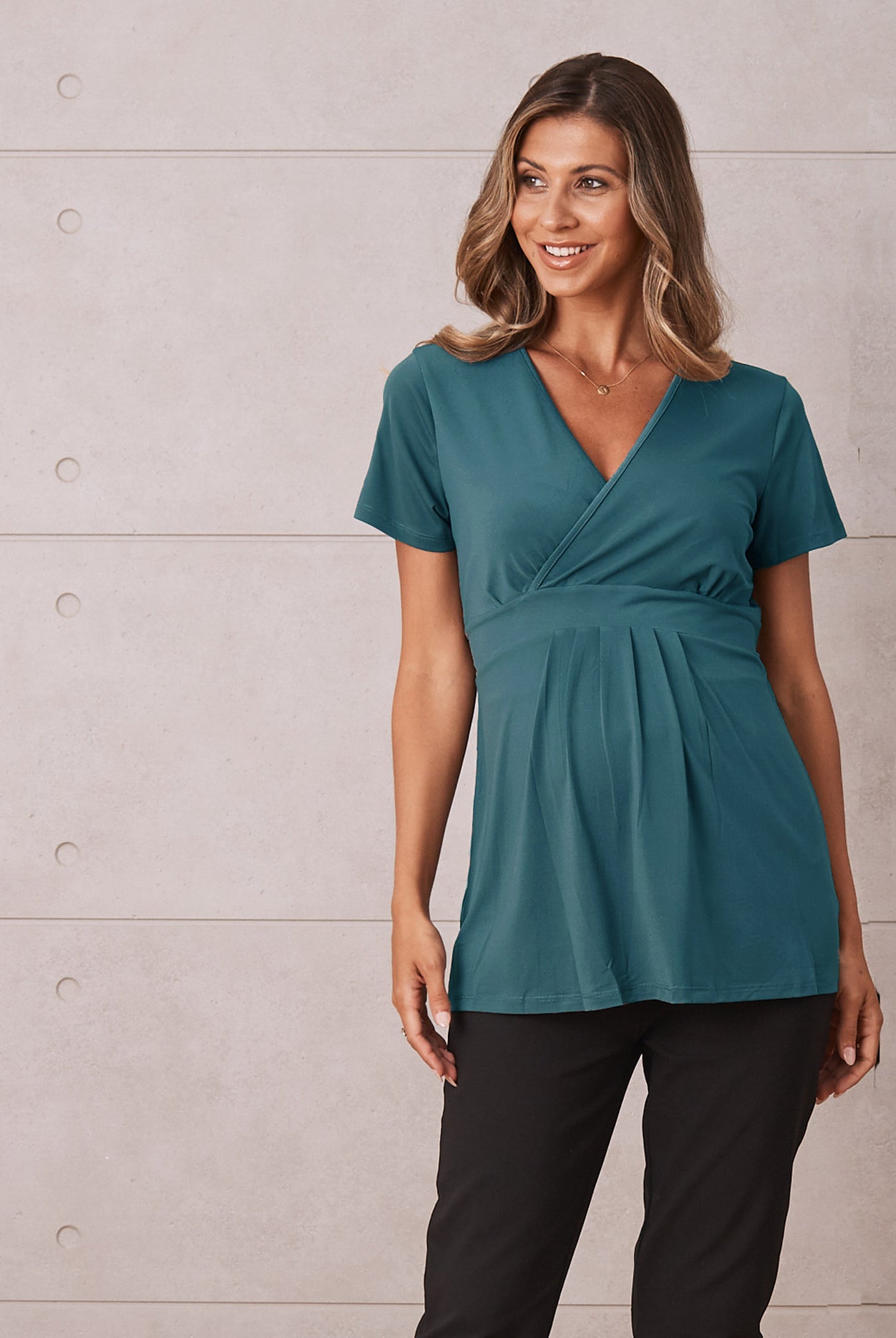Bree Maternity Crossover Work Top - Teal - Angel Maternity USA