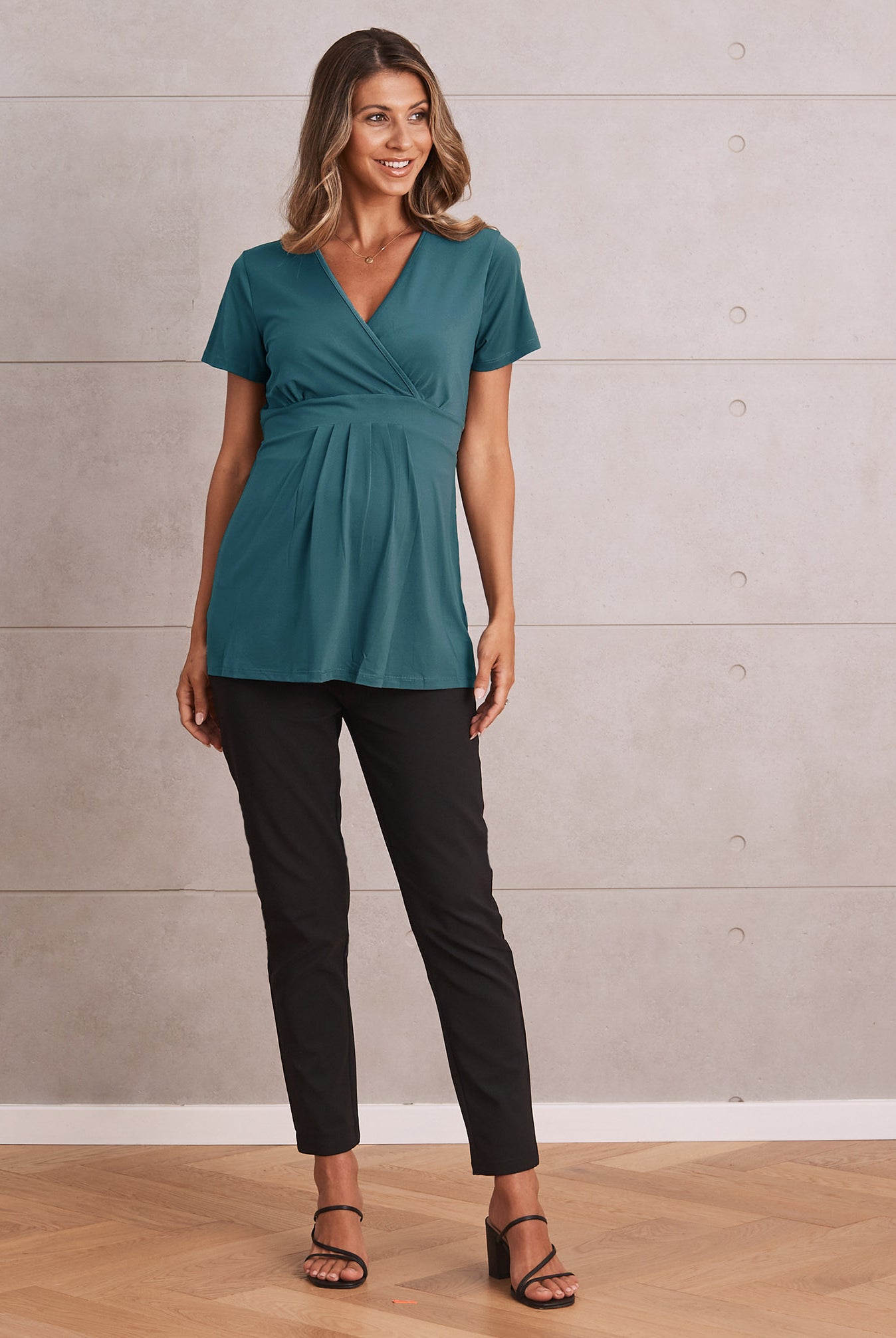 Bree Maternity Crossover Work Top - Teal - Angel Maternity USA
