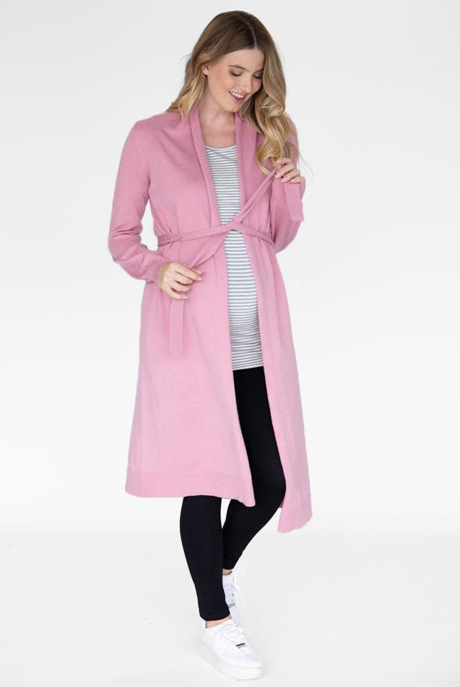 Maternity Long Knit Wool Blend Cardigan - Pink (4694212018270)