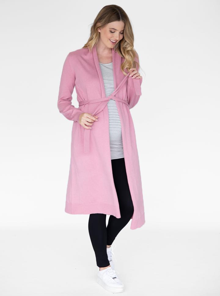 Maternity Long Knit Wool Blend Cardigan - Pink (4694212018270)