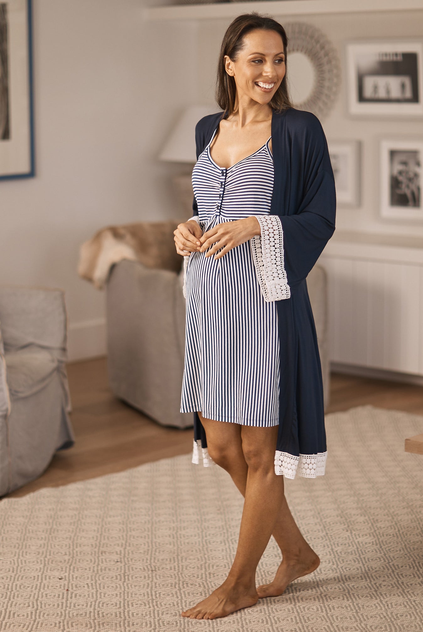 Hospital Pack- Maternity Robe + Nightie + Free Baby Blanket Wrap - Navy (1301887483998)