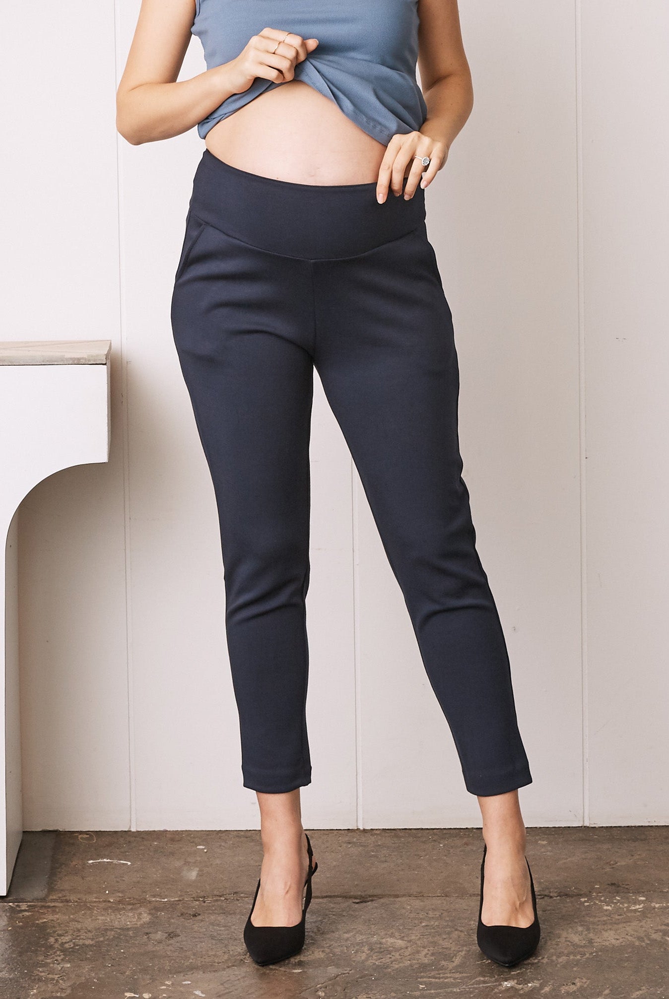 Soft Ponti Relaxed Fit Maternity Pants - Navy (1931396481127) (6732691865694)