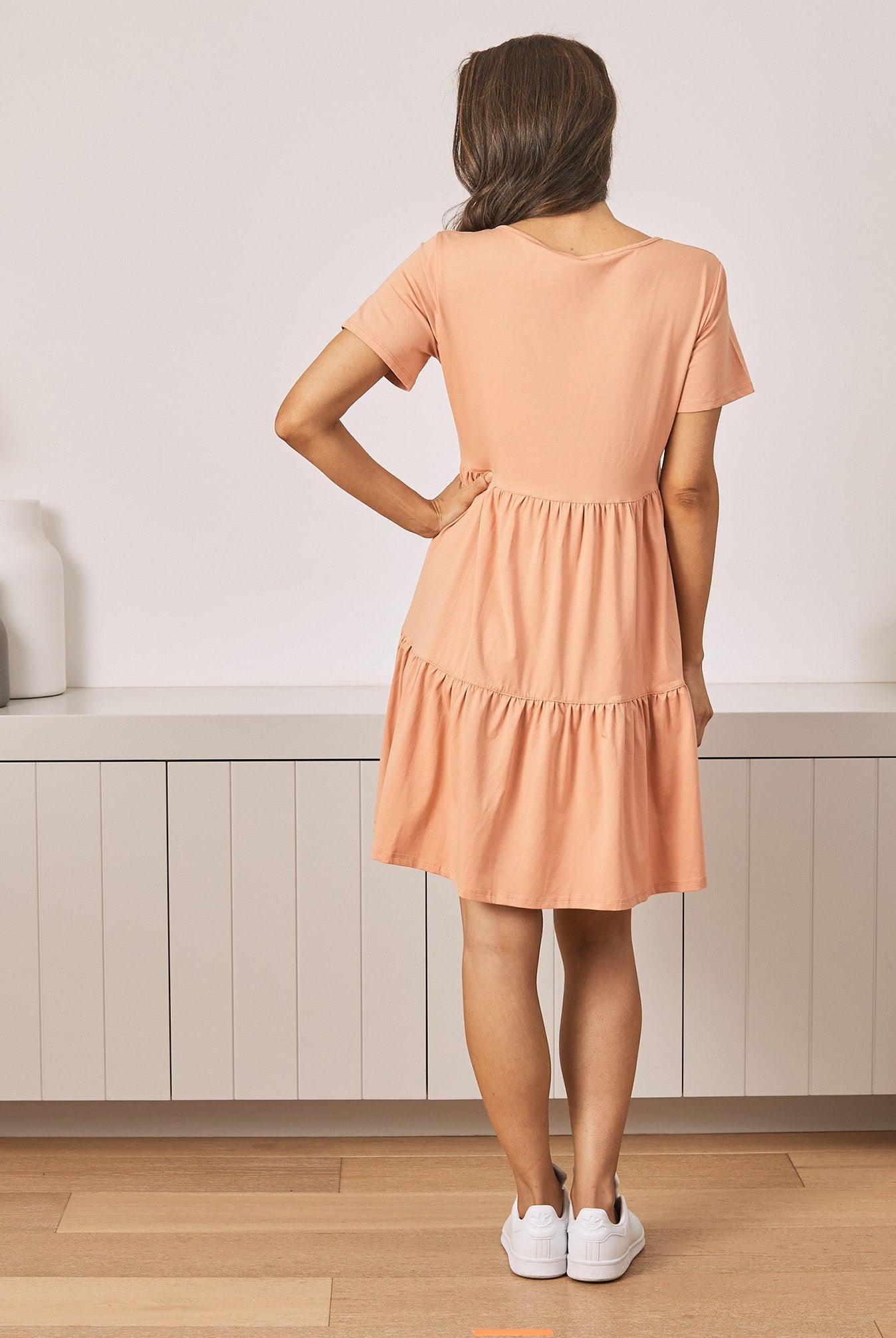 Lana Maternity Tiered Dress in orange (6714696826983)