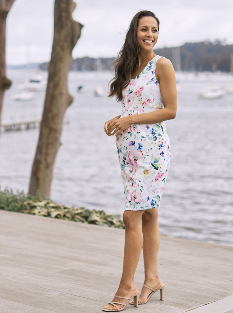 In Bloom Above Knee Length Floral Maternity Dress (6659015049310)
