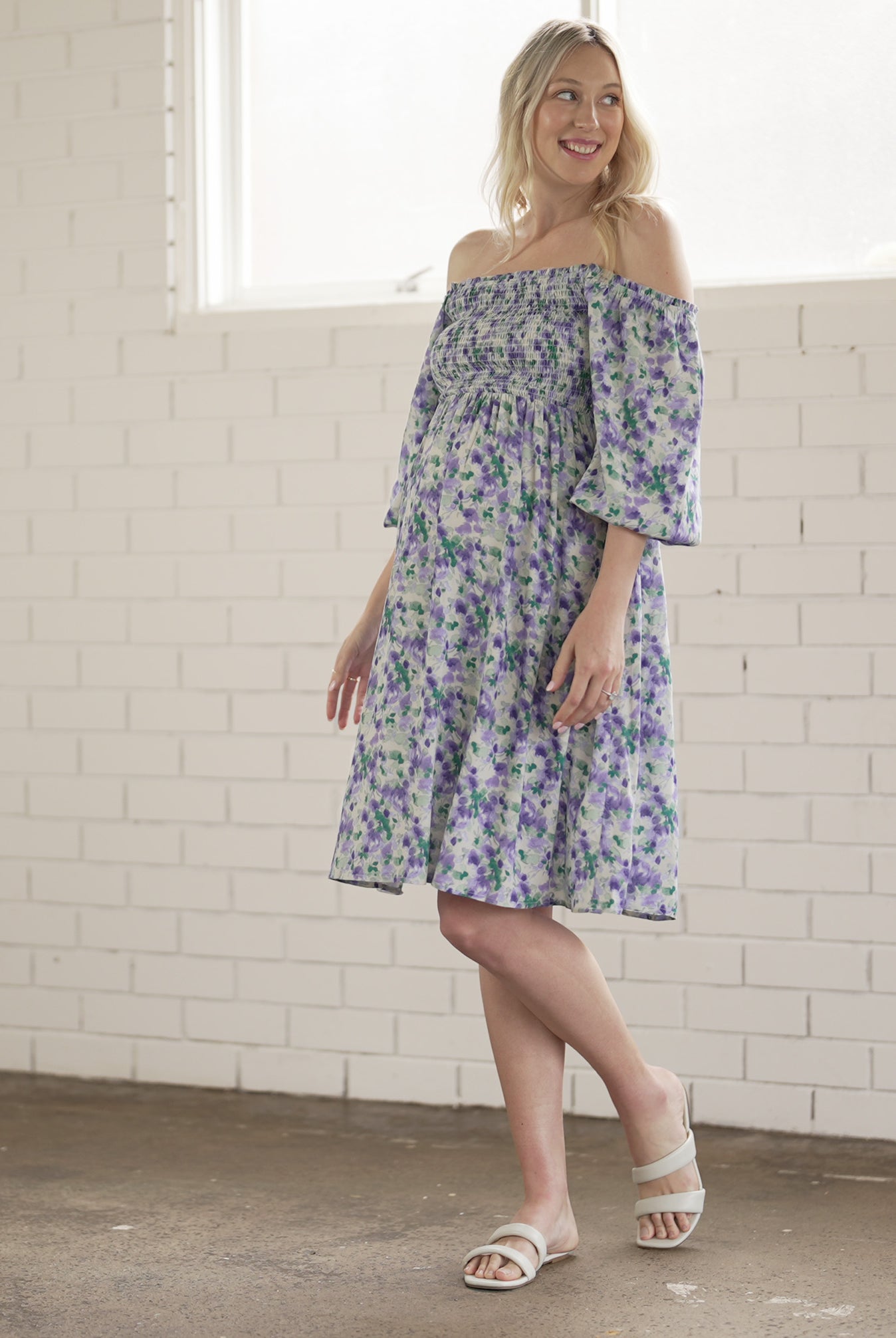 Livie Baby Shower Maternity Dress- Purple Floral Print (6726602162270)