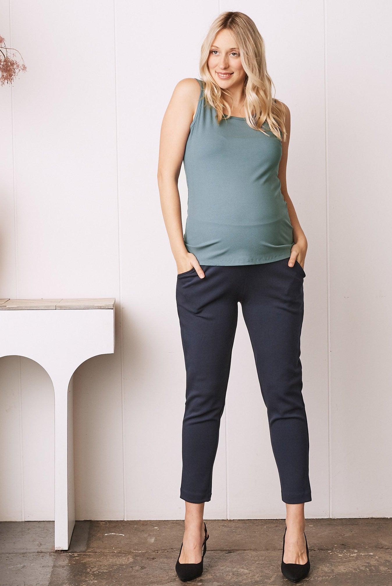 Maternity Round Neck Tank Top - Sage Green - Angel Maternity USA