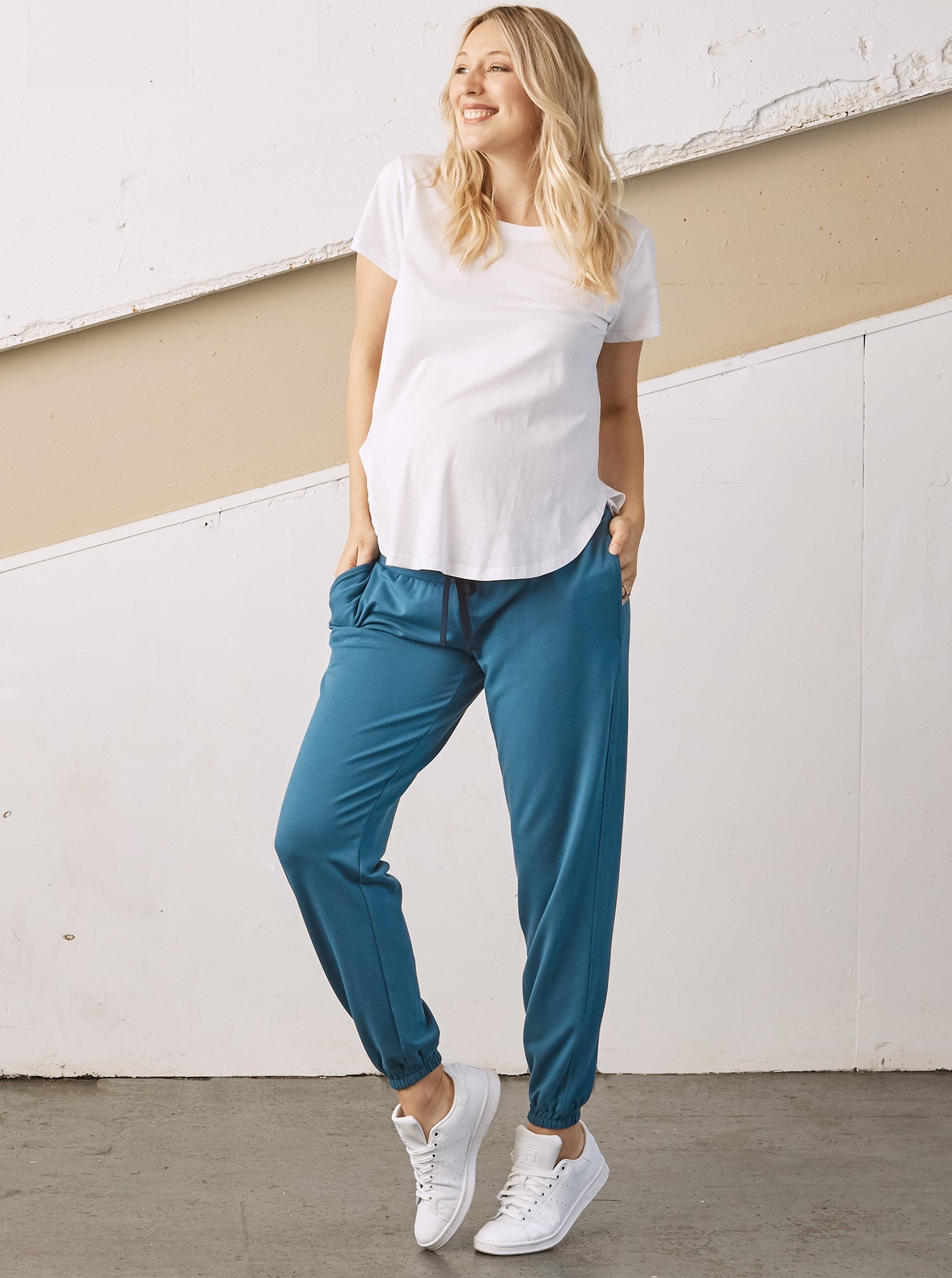 Low Waist Maternity Jogger Pants- Blue (6720385220711)
