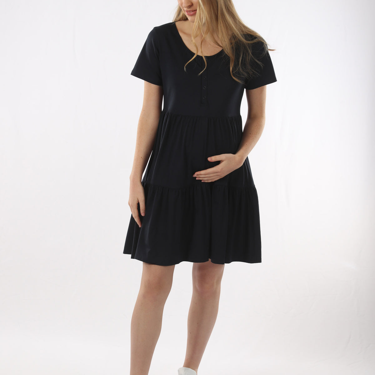 Angel Maternity Tiered Mini Black Maternity Dress