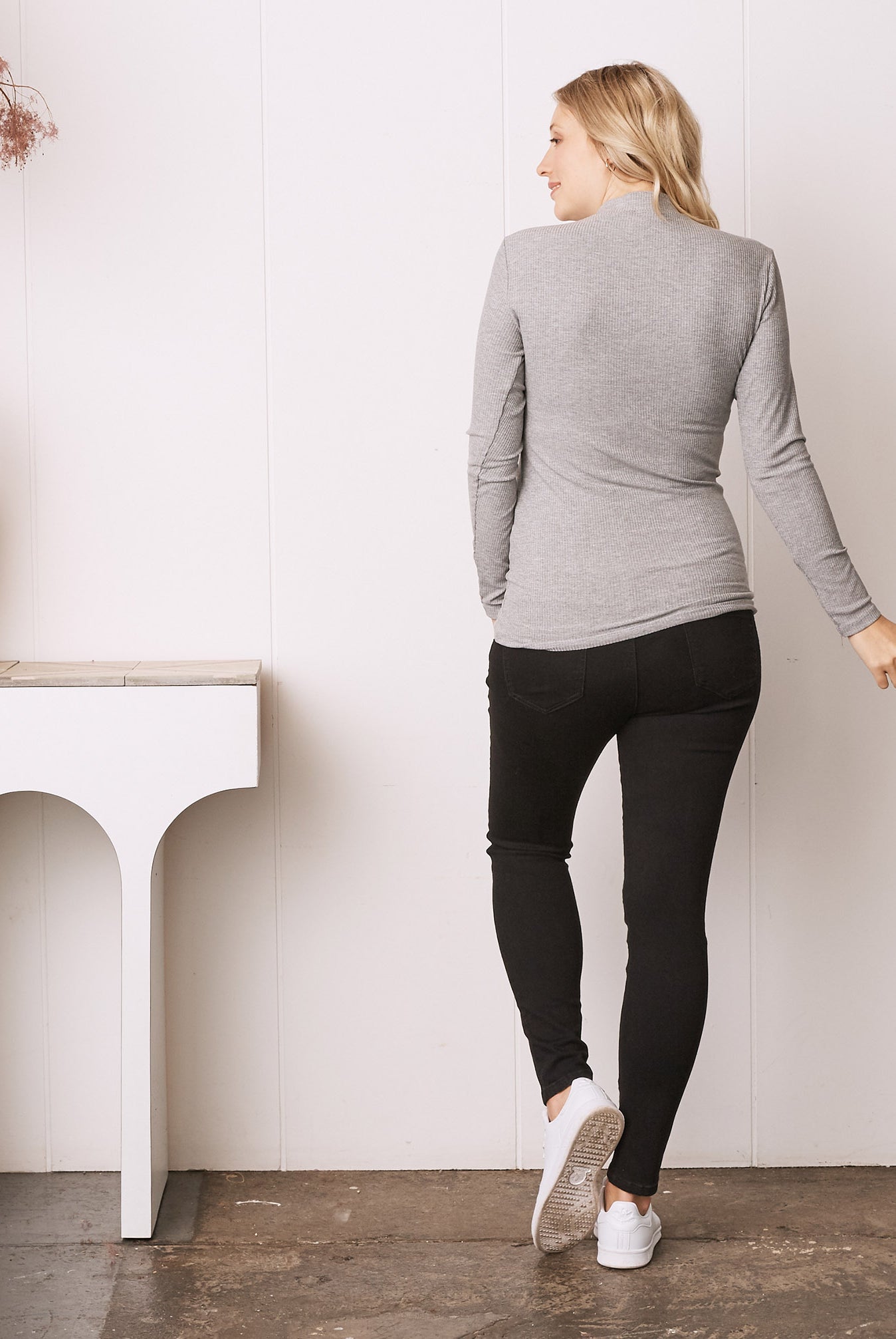 Winter Ribbed Turtle Neck Maternity Top in Marl Grey - Angel Maternity USA