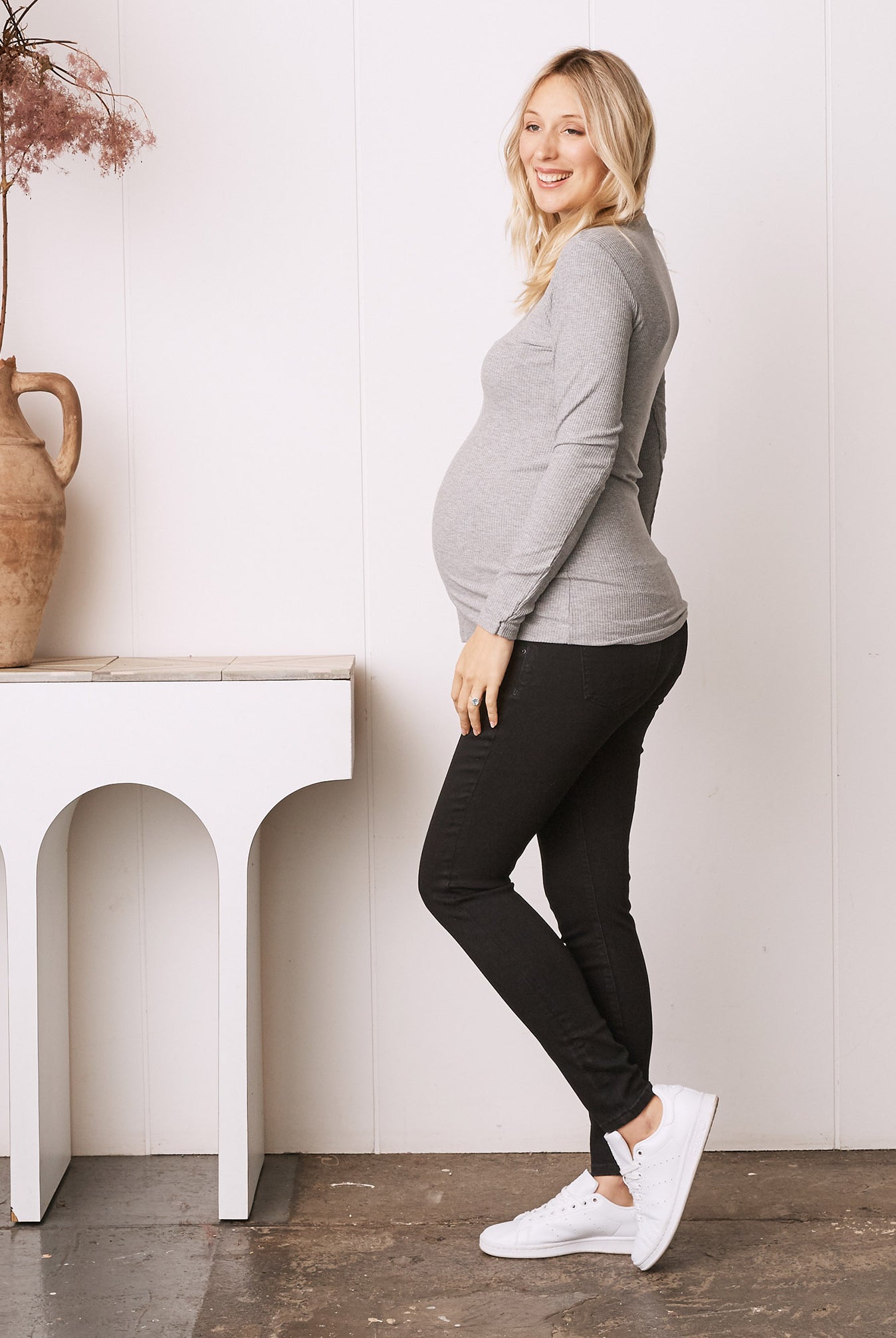 Winter Ribbed Turtle Neck Maternity Top in Marl Grey - Angel Maternity USA