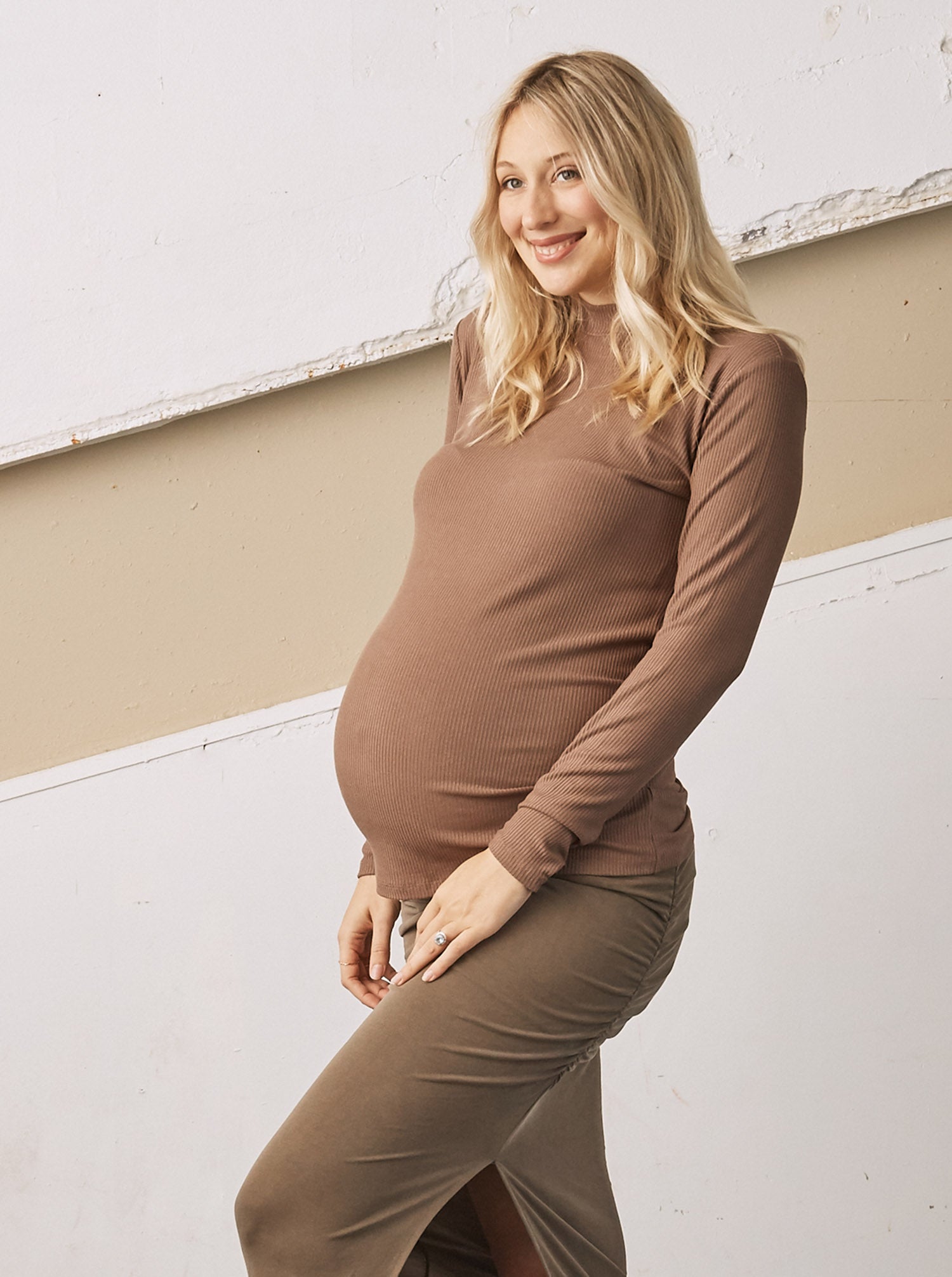 Winter Basic- Ribbed Turtle Neck Maternity Top - Angel Maternity USA