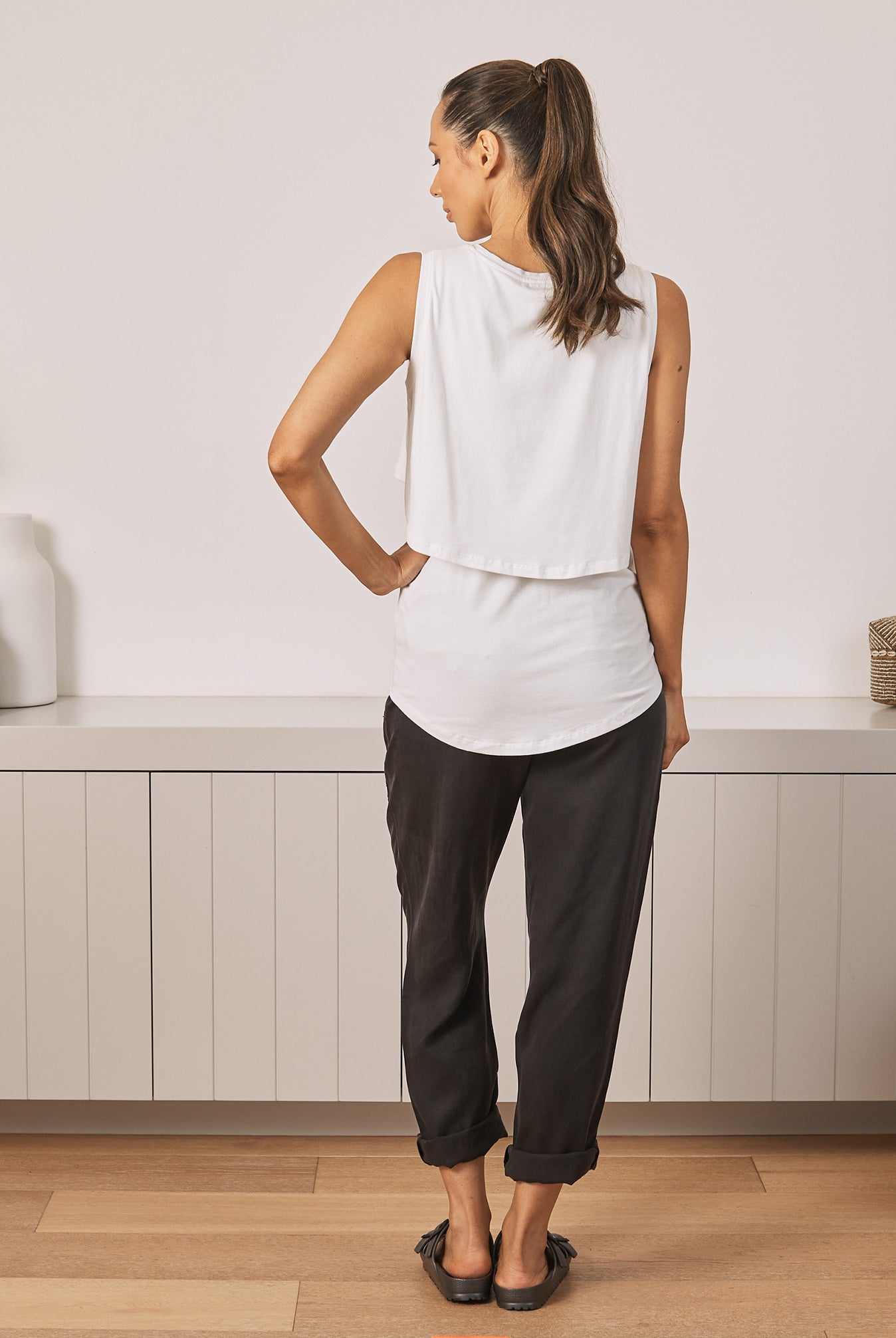 Nursing Friendly Maternity Sleeveless White Tank - Angel Maternity USA