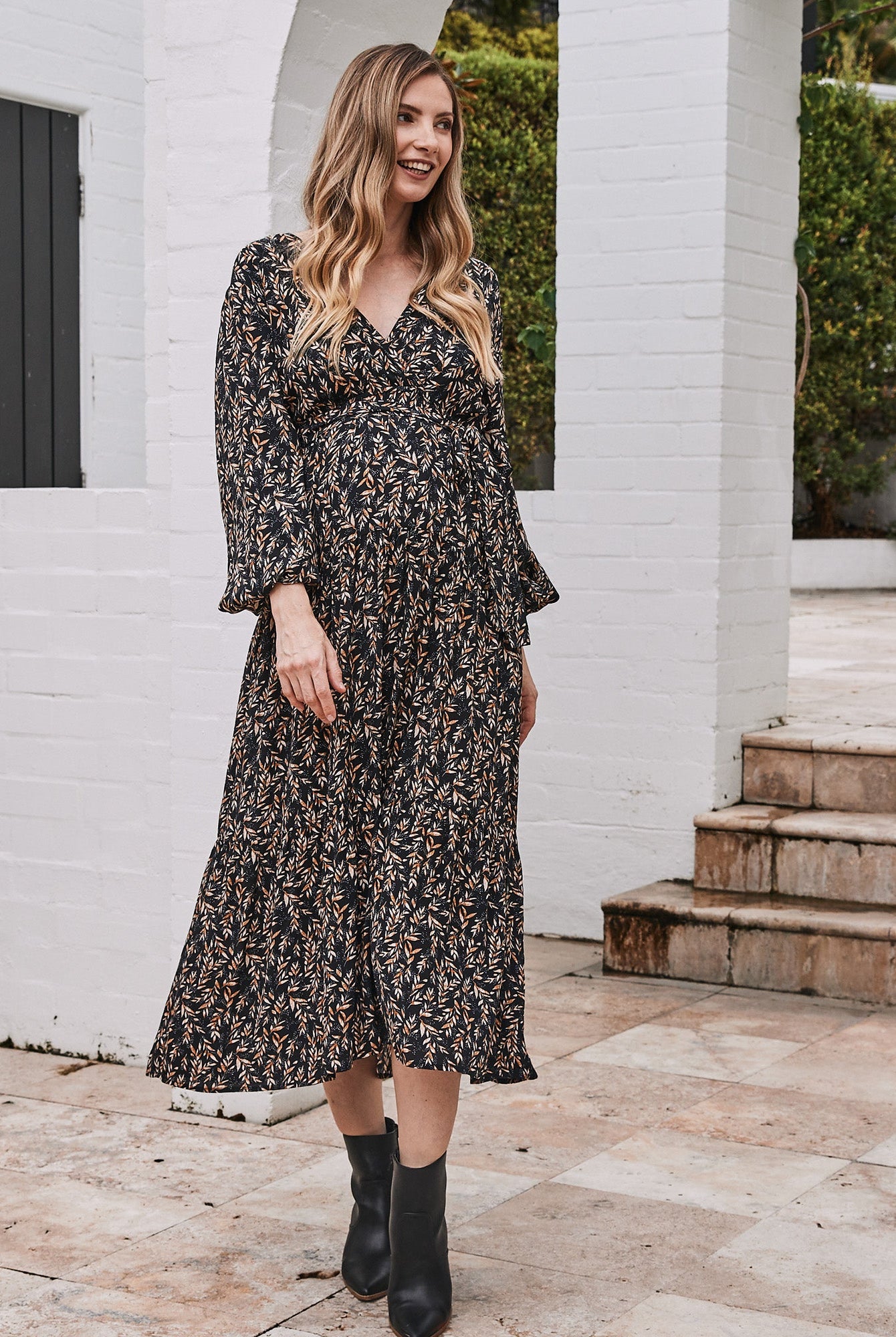 Lauren Maternity V Neck Floral Dress In Navy - Angel Maternity USA