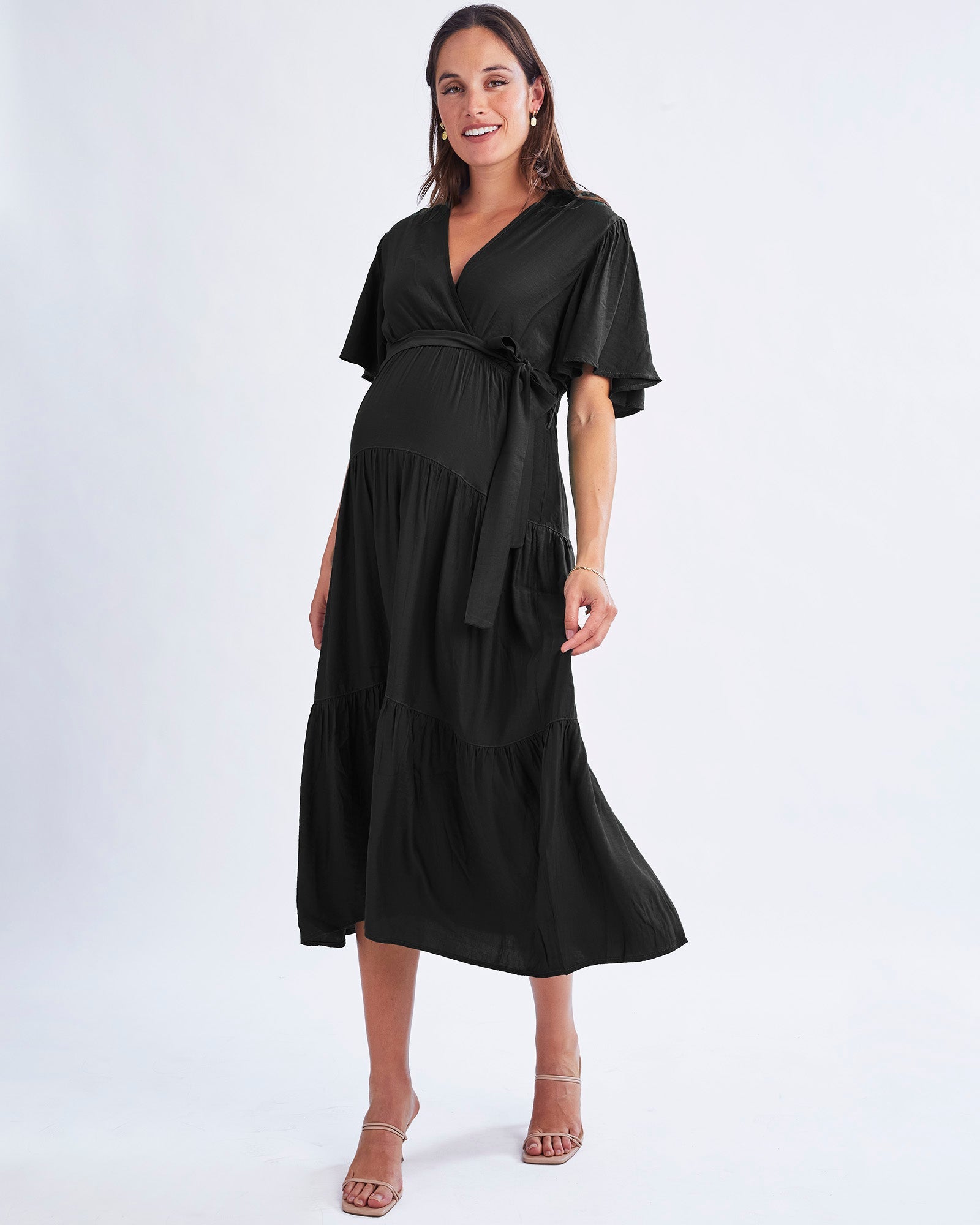 Cara Black Flowy Maternity Maxi Dress – Angel Maternity USA