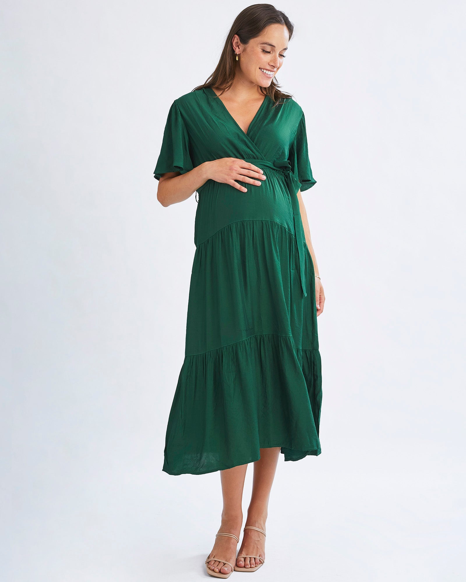 Cara Emerald Green Long Maternity Maxi Dress – Angel Maternity USA