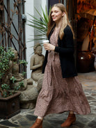 Maternity Roll Collar Knitted Waist Tie Cardigan - Black - Angel Maternity USA