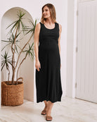 Maternity & Nursing Black  Sleeveless Bamboo Maxi Dress - Angel Maternity USA