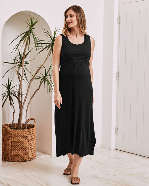 Angel Maternity Maternity Nursing Maxi Dress in Black