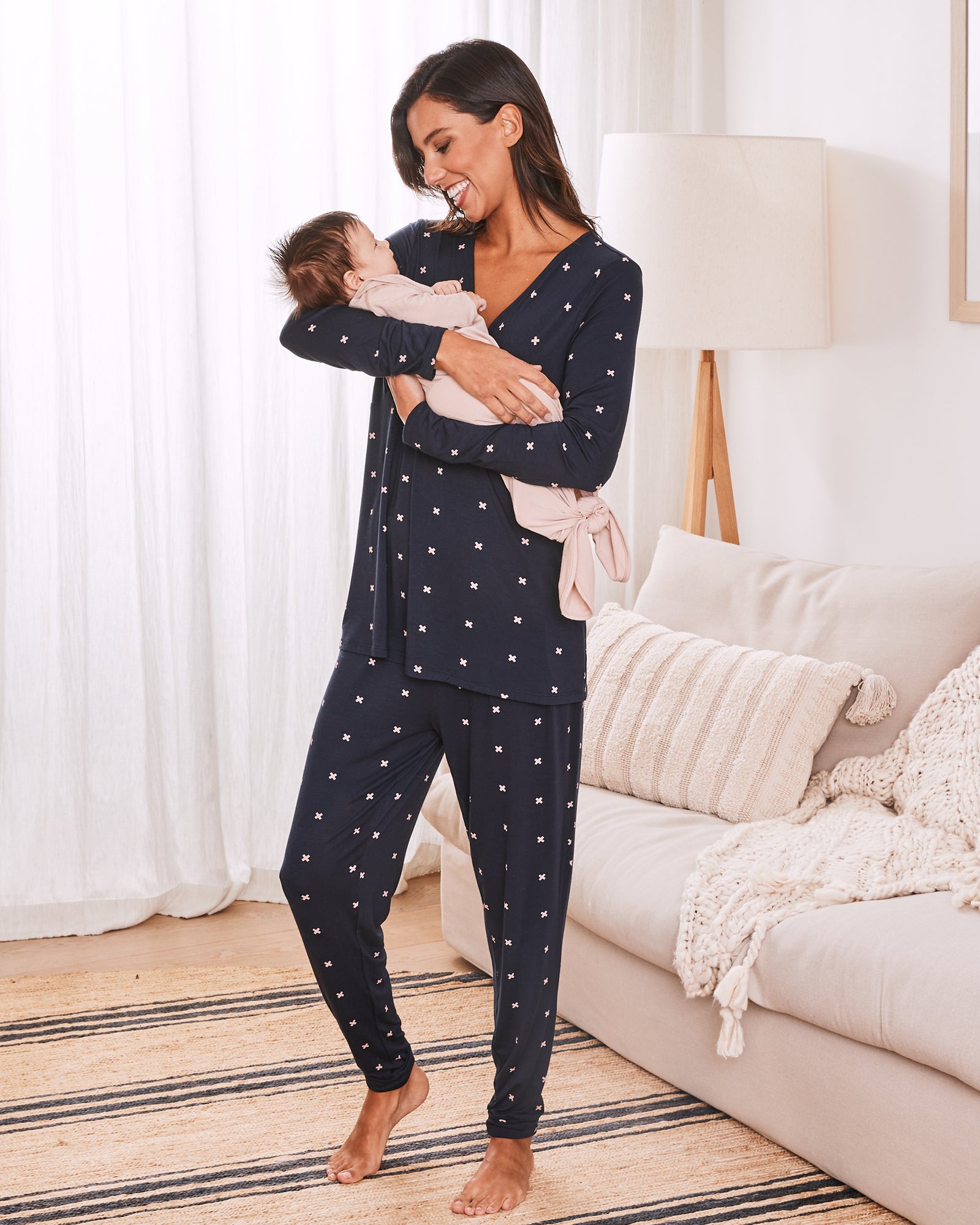Vivian 3-Piece Maternity & Nursing Pajama Set - Navy
