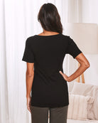 Sara Maternity & Nursing Short Sleeve Top in Black - Angel Maternity USA