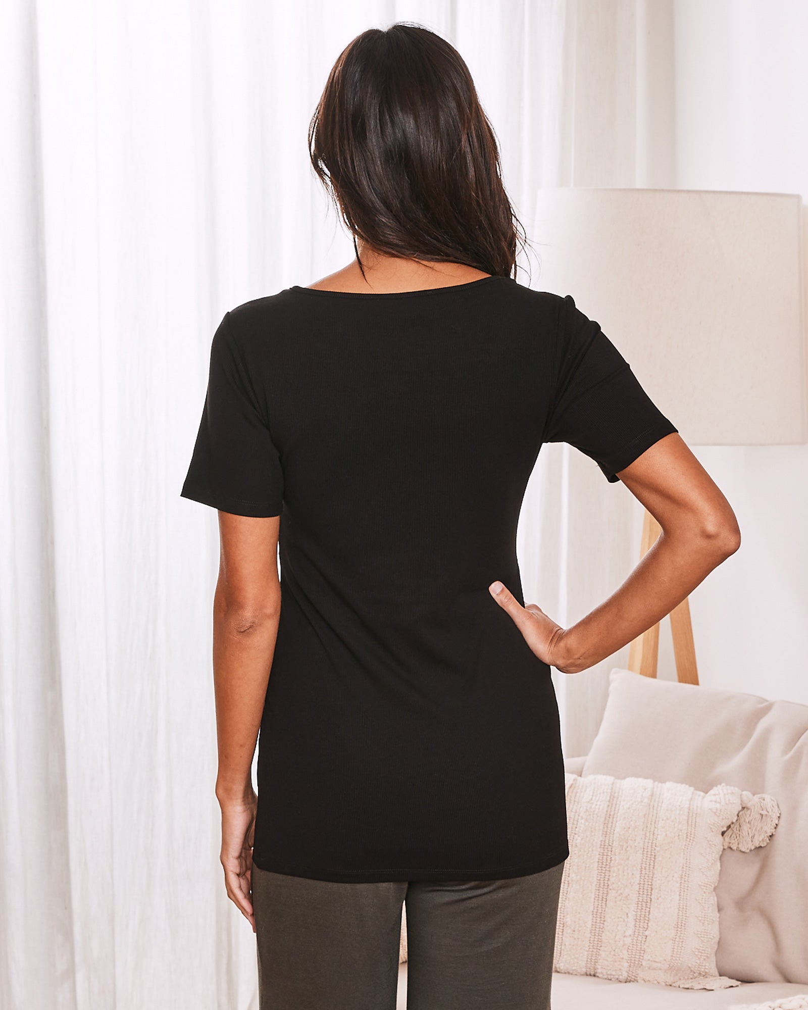Sara Maternity & Nursing Short Sleeve Top in Black - Angel Maternity USA