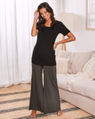 Sara Maternity & Nursing Short Sleeve Top in Black - Angel Maternity USA