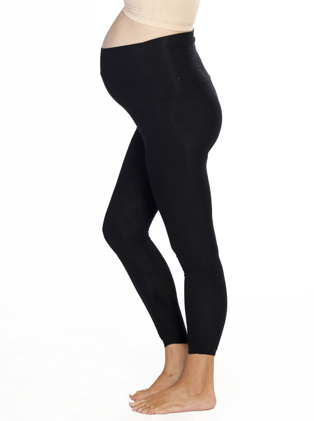 Side view - Maternity Foldable Waist Band Tight 7/8 Length Legging - Angel Maternity USA (4513773518942)