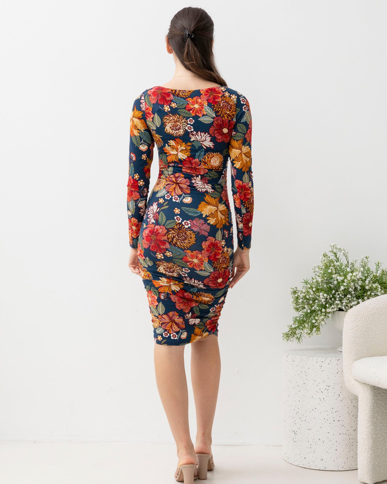 long sleeve dress bodycon Flora Red Floral Print Maternity XS COLOR:Dusty Turquoise Embroidered Dolly Dress in sbc-DressCoat from work functions to