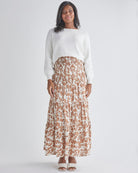 Long skirt Strapless dress Shirred elastic waist band. Colour: Brown Floral Print from Angel Maternity