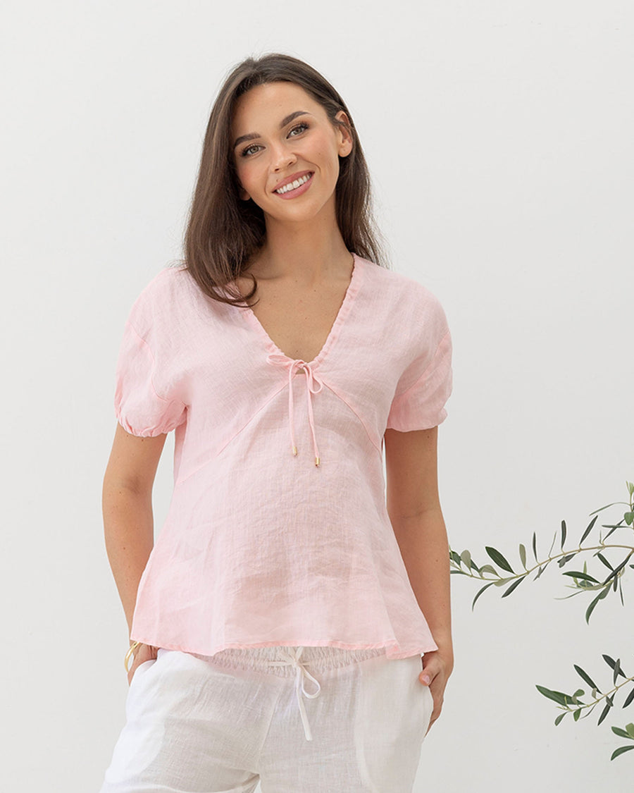 Brigitte Maternity Linen Blouse - Pink