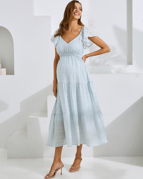 Lila Baby Shower Maternity Sundress in Ice Blue – Angel Maternity USA