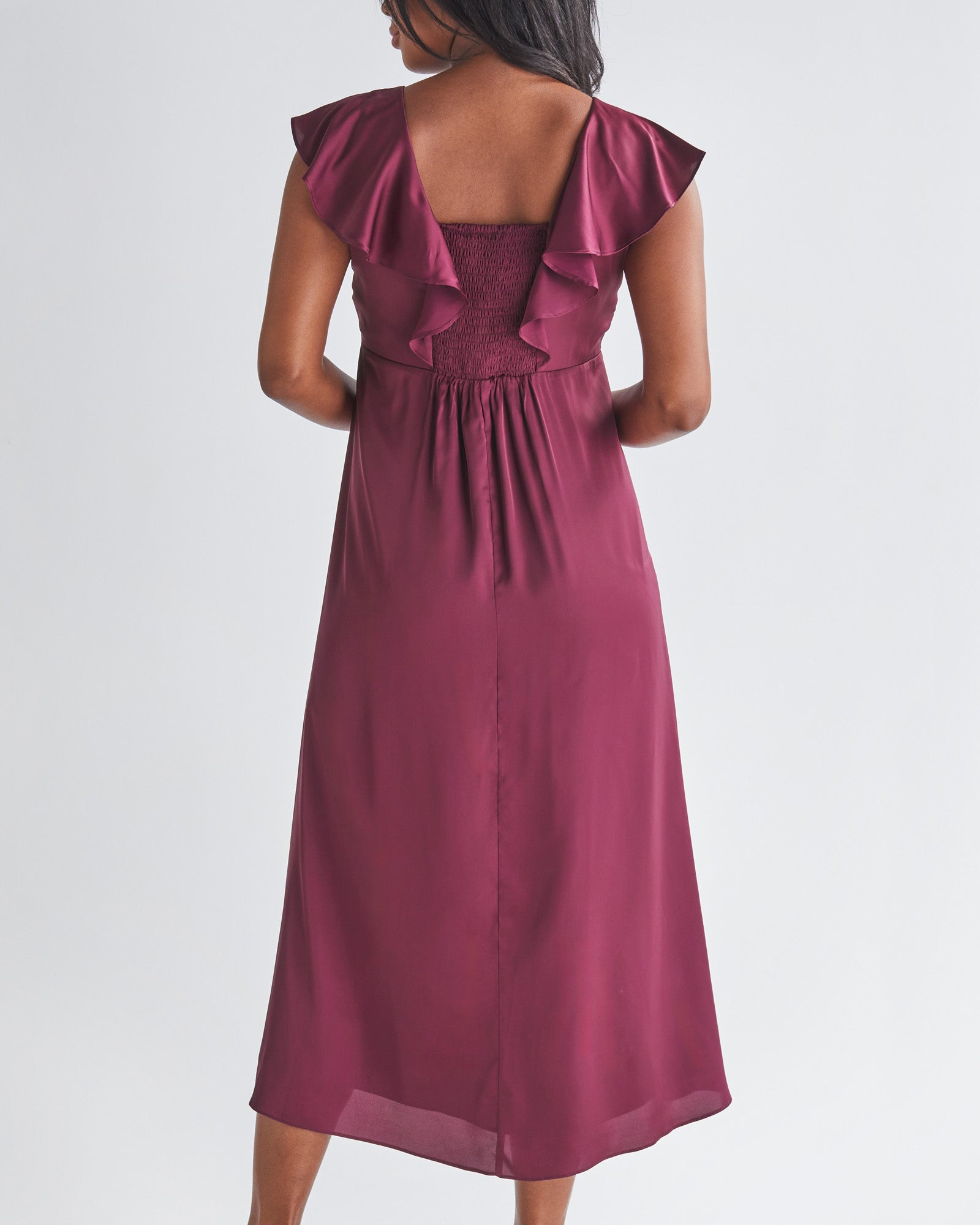 Angel Maternity Mika Maternity Ruffle Silk Dress in Wine Angel Maternity Mika Maternity Ruffle Silk Dress in Wine