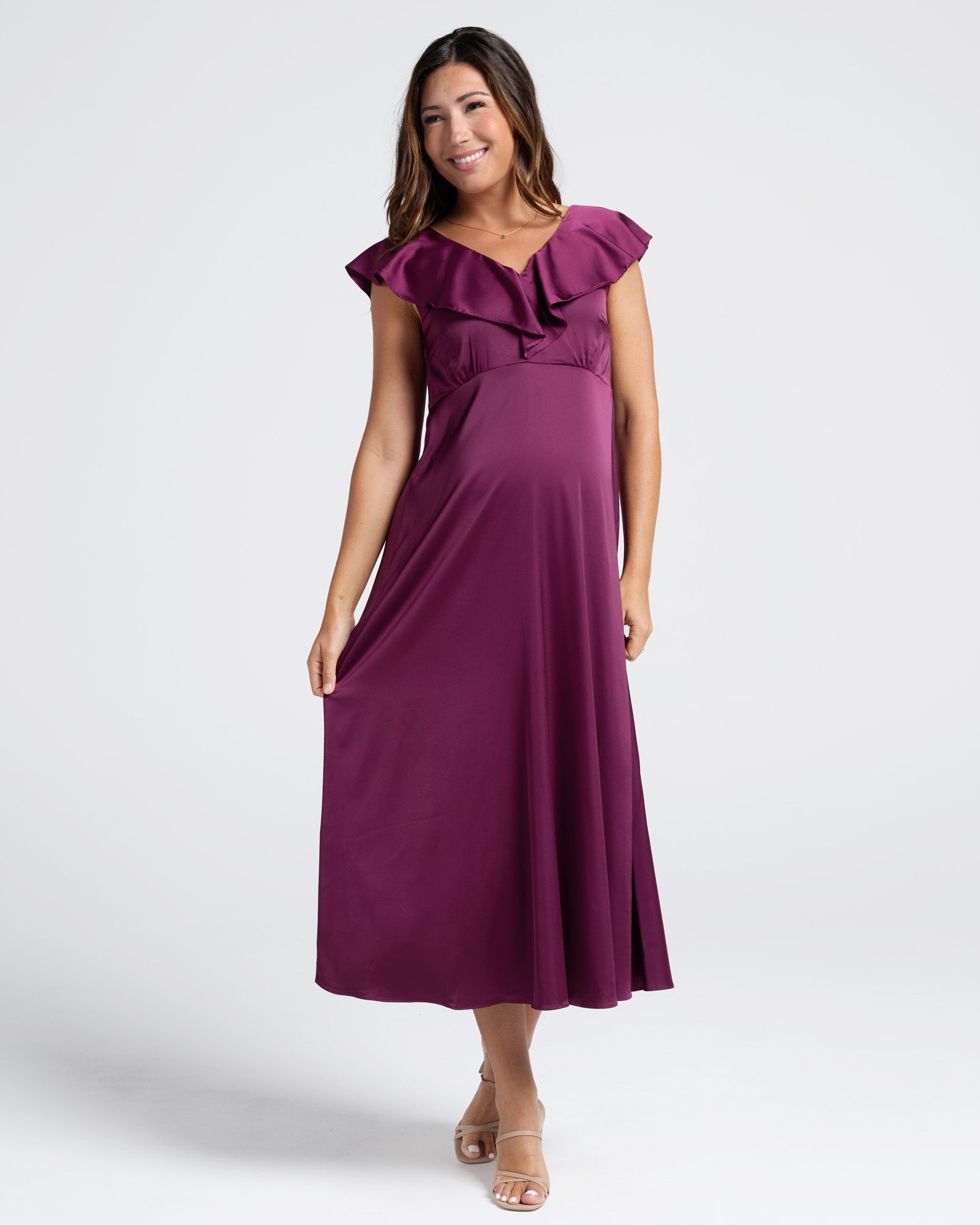 satin silk maternity dress Jenny Yoo Bridesmaid Dress Addison Maternity Marigold