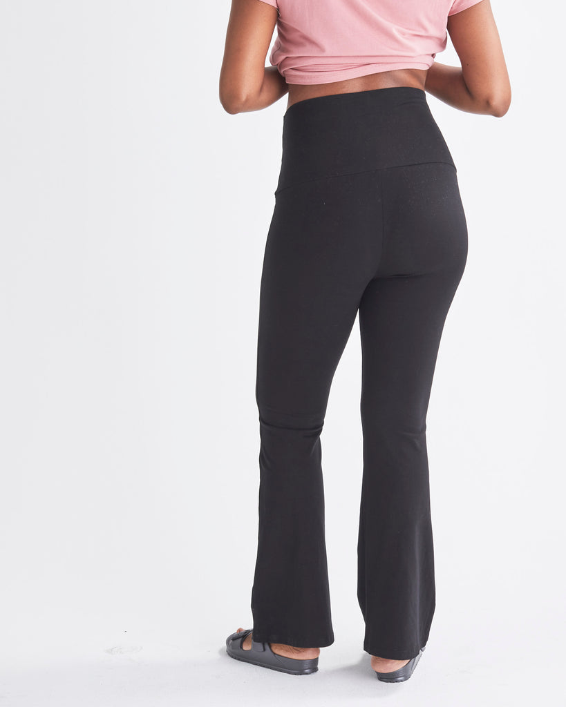 Back View - Deluxe Flare Black Maternity Legging in Bamboo from Angel Maternity.