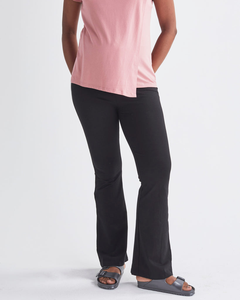 Deluxe Flare Black Maternity Legging in Bamboo from Angel Maternity.