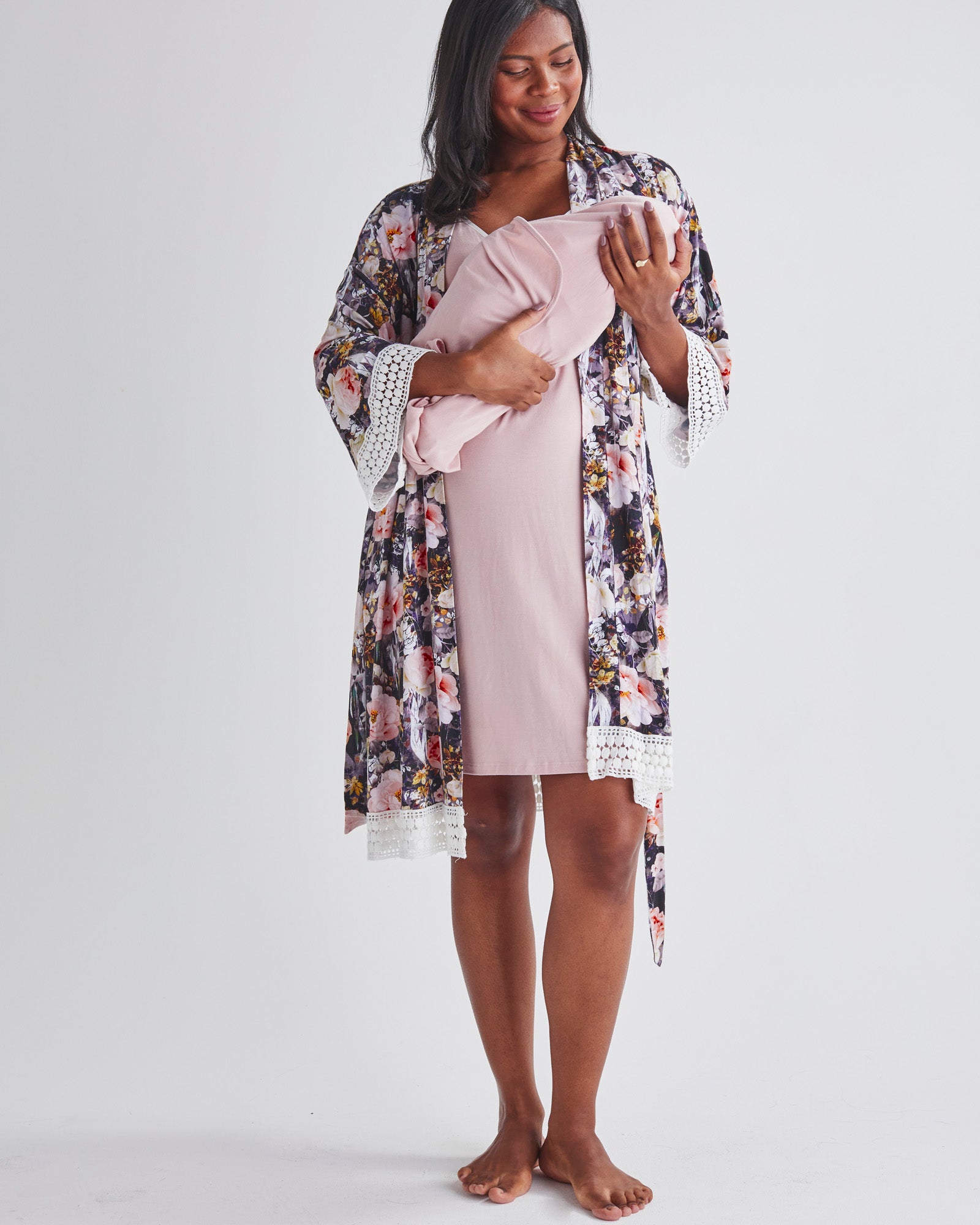 Maternity or Nursing Nightie + Robe + Free Baby Blanket Pouch – Angel  Maternity USA