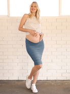 "The Ruched" Maternity Bamboo Skirt - Blue Moon - Angel Maternity USA