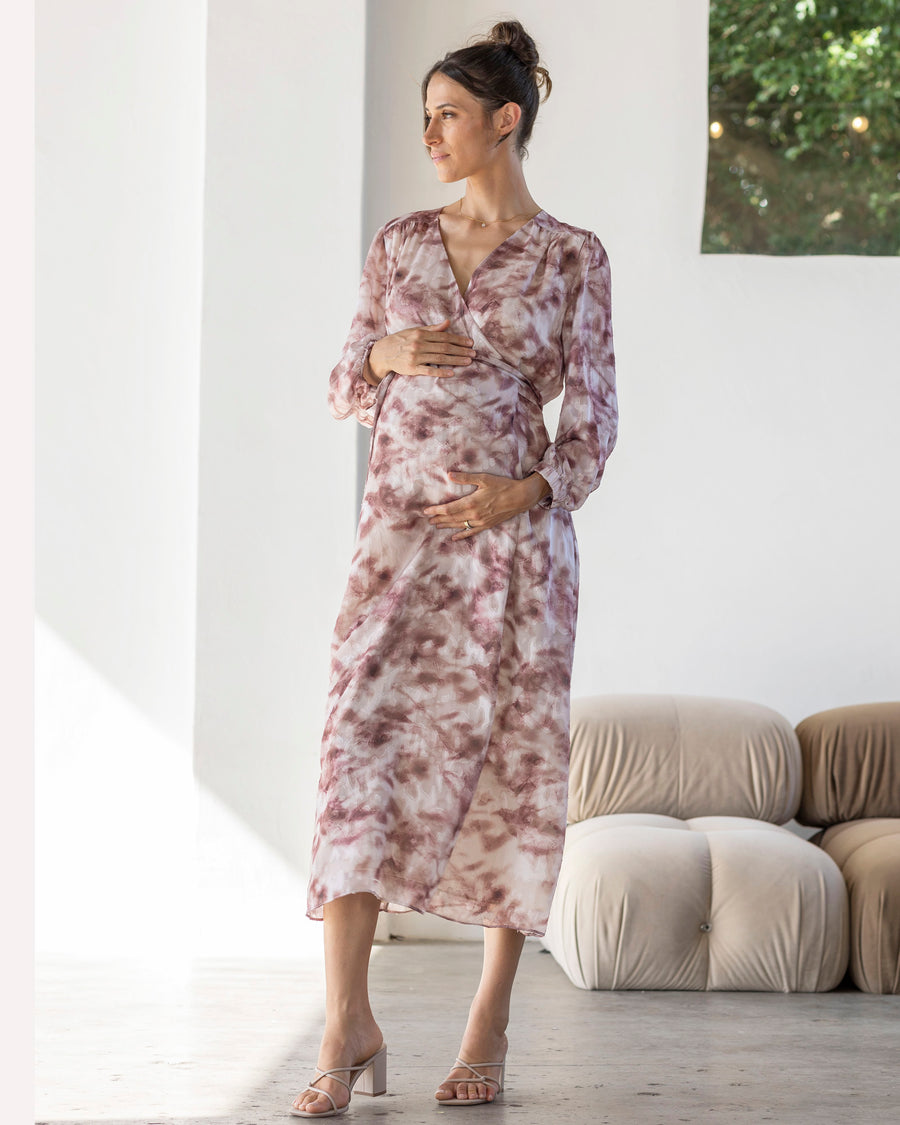 Elise Maternity Wrap Dress in Burgundy
