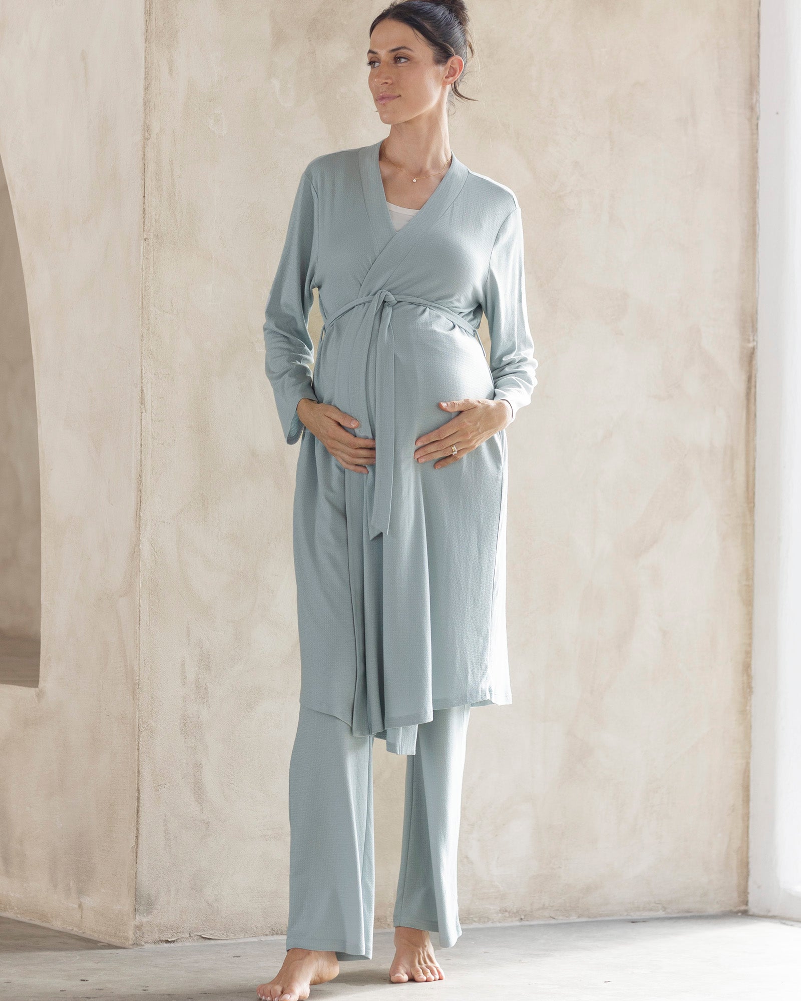 Robe Set Delivery Nursing Robe Grace Maternity Robe In Sage Green