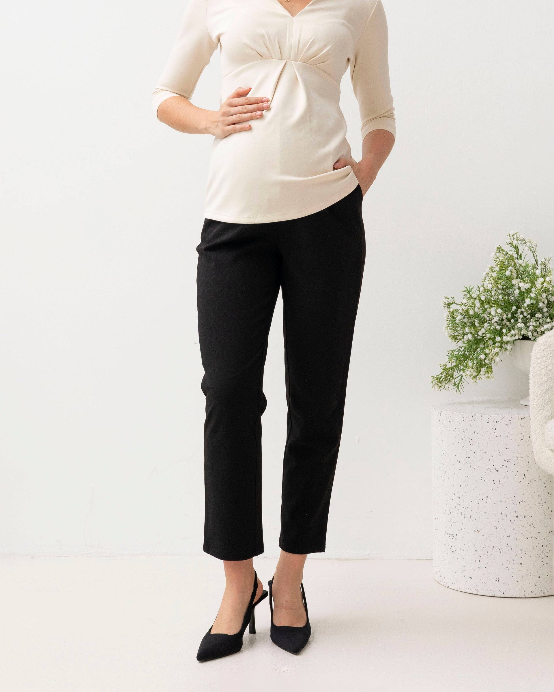Donna High Waist Maternity Work Pants in Black  Angel Maternity USA