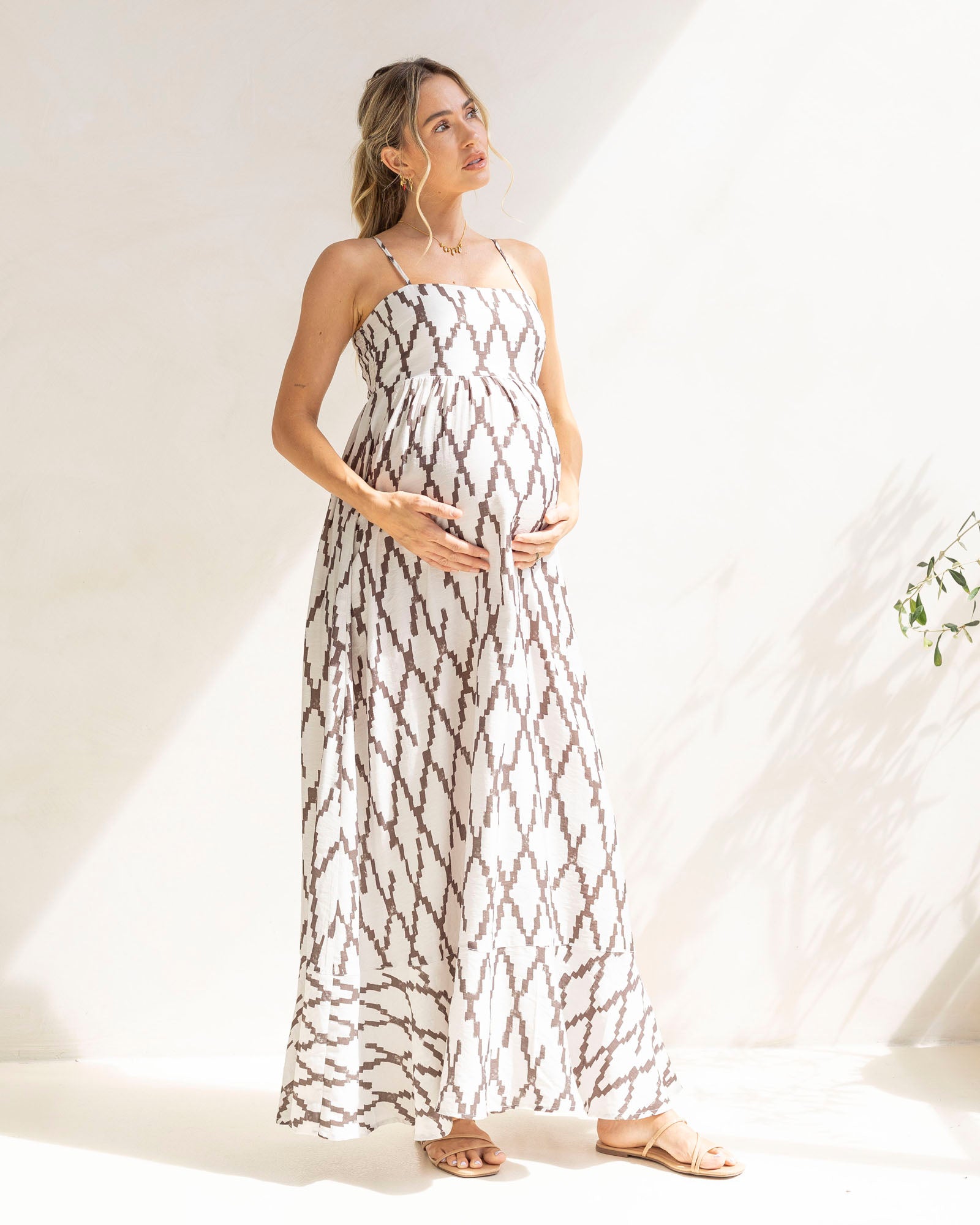 maxi dress pregnant maternity Clemence Summer in Cross Print XL Royal Doulton A Tender TW??? the dress gently adapts Size:US12/UK16/EU44