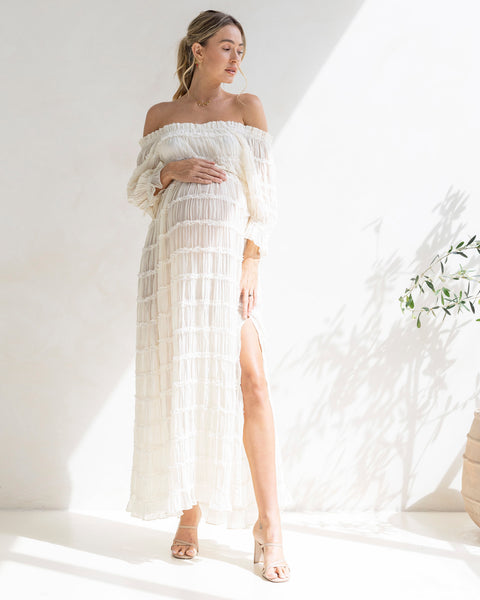 Angel Maternity Mariana Sheer Maternity Photoshoot Dress in White