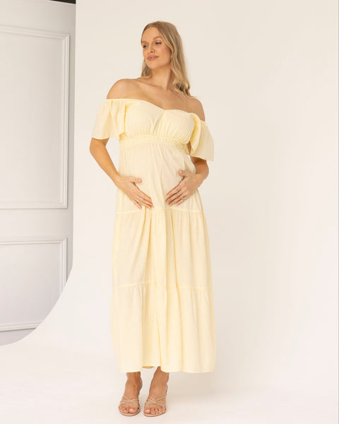 yellow baby shower dress Lila Baby Shower Maternity Cotton Dress in Lemon S