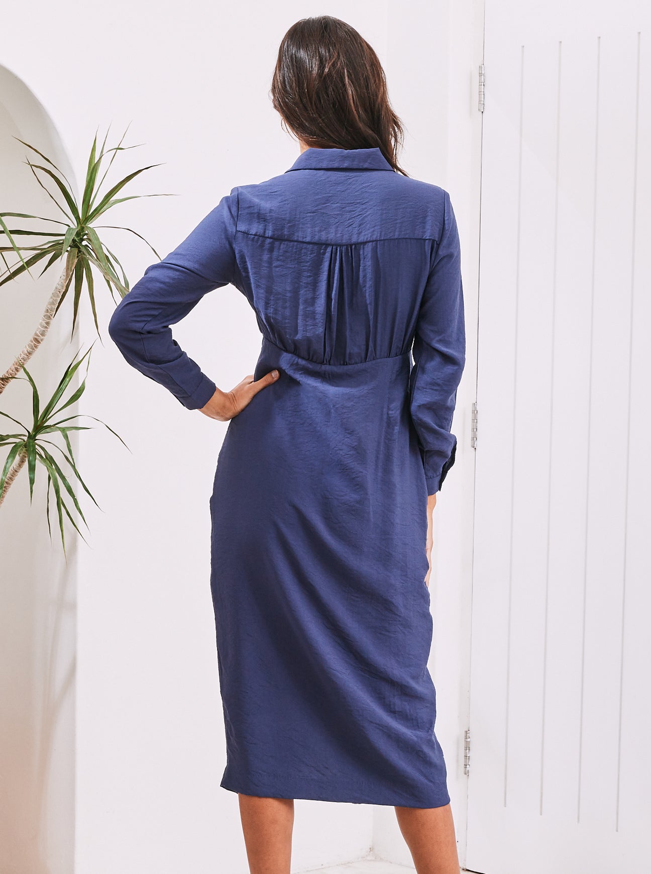 Camille Maternity V Neck Dress in Navy - Angel Maternity USA