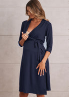 Nursing Friendly Maternity Classic Wrap Feeding Dress in Navy - Angel Maternity USA