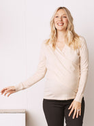 Maternity Crossover Nursing Long Sleeve Top in Beige (6618523762782)